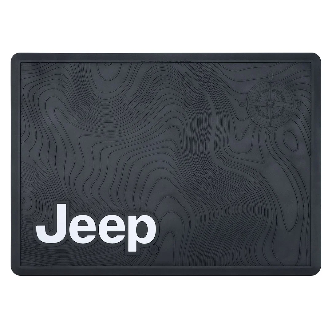 001806R01 – PLASTICOLOR Cargo Area Liner, Black With White Jeep Logo 35 Inch Length x 25 Inch Width Raised Edge PVC (...